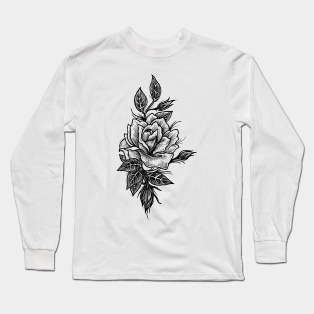 Rose Tattoo Long Sleeve T-Shirt by btcillustration